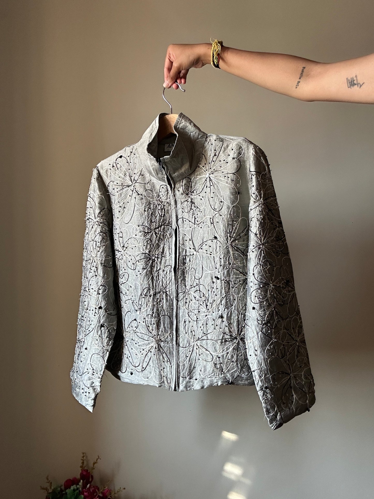 Anage Vintage All Beaded and Embroidered Silk Shaket