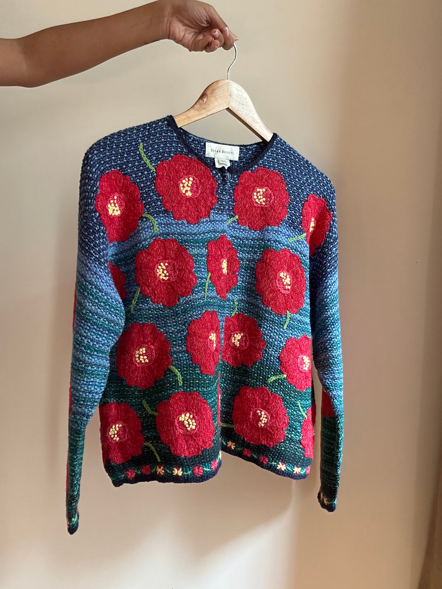 Susan Bristol Vintage Hand Knit and Embroidered Cardigan