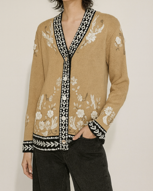 Vintage Story Book Knits Embroidered, Beaded Knit Cardigan