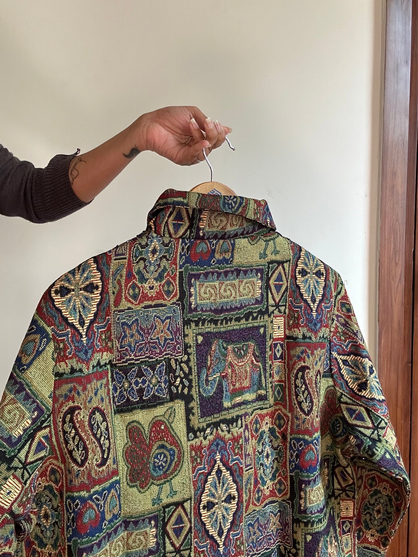 Vintage Parsley and Sage Weaved Jacquard Beaded Jacket