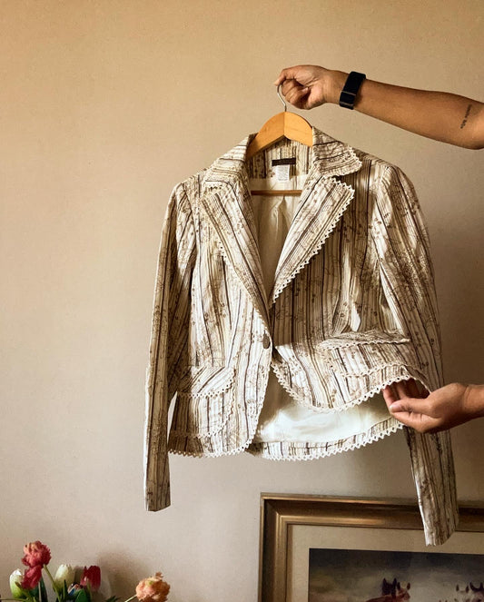 Vintage Vex Collection Blazer With Floral Print and Lace Detail