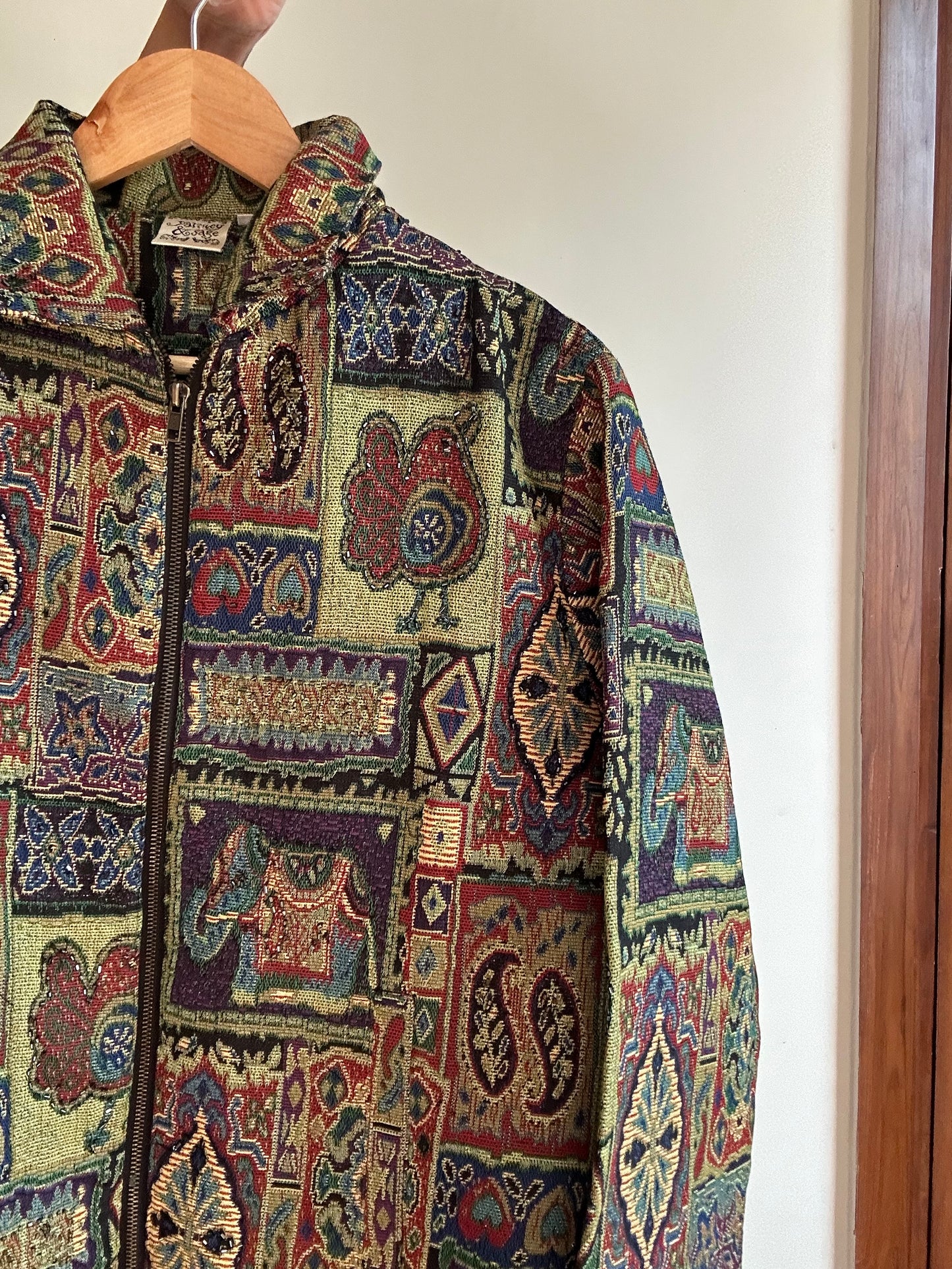 Vintage Parsley and Sage Weaved Jacquard Beaded Jacket