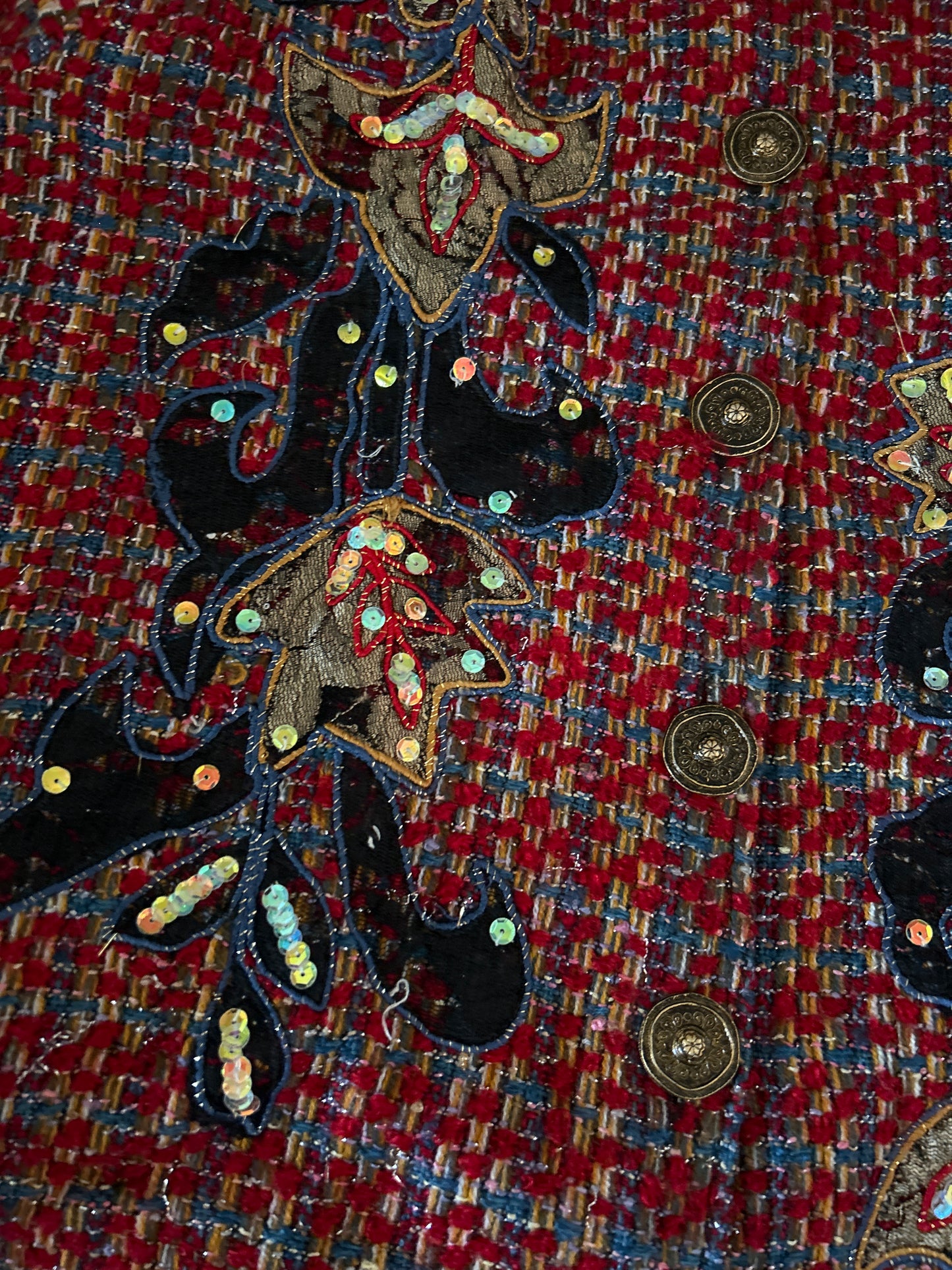 Indigo Moon Vintage Tweed Patchwork and Embroidered Shaket