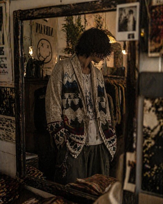 Vintage Traditional Style Embroidered Knit Cardigan