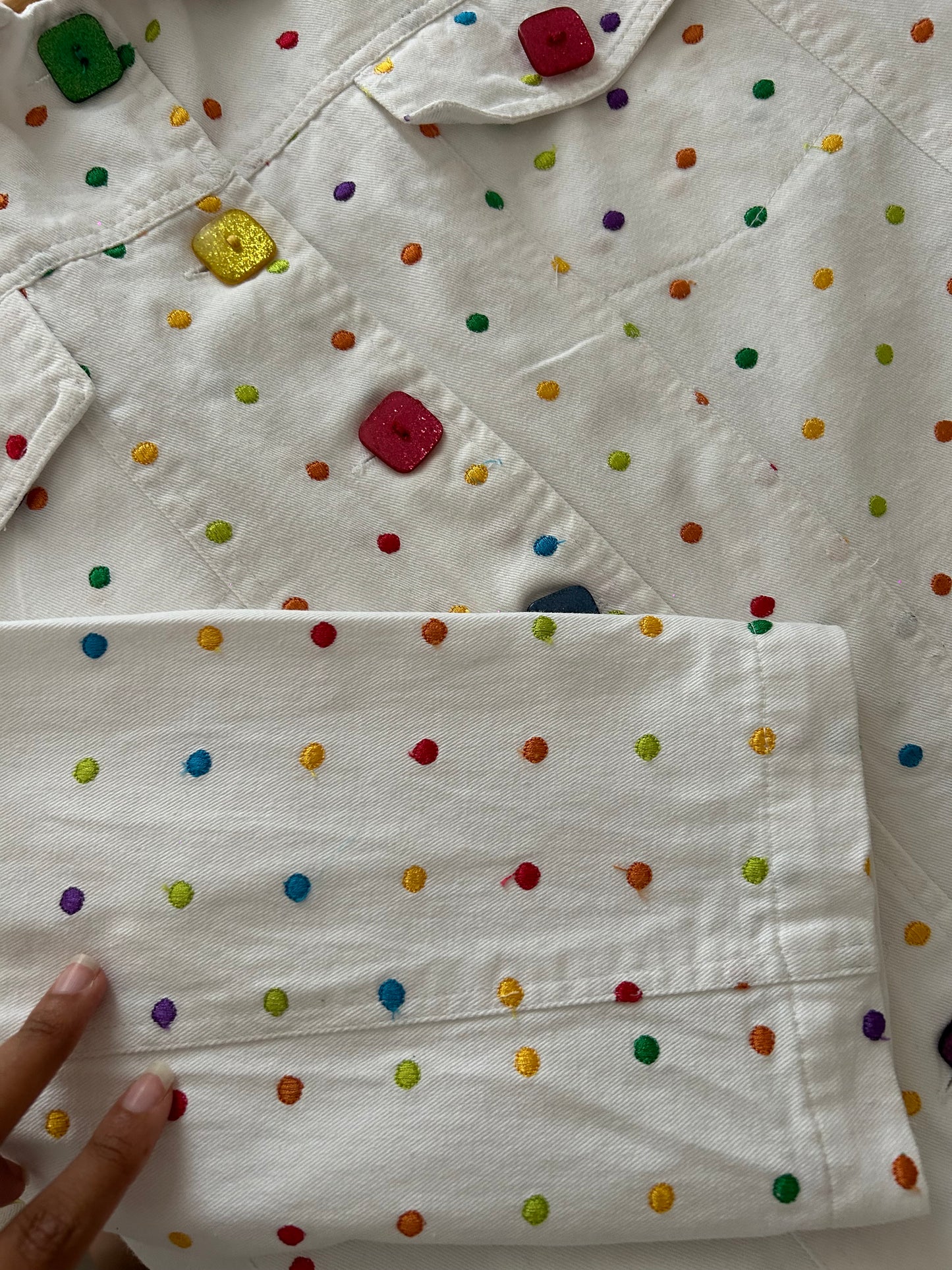 Keren Hart Vintage Denim All Over Colourful Polka Dots Embroidered Shaket