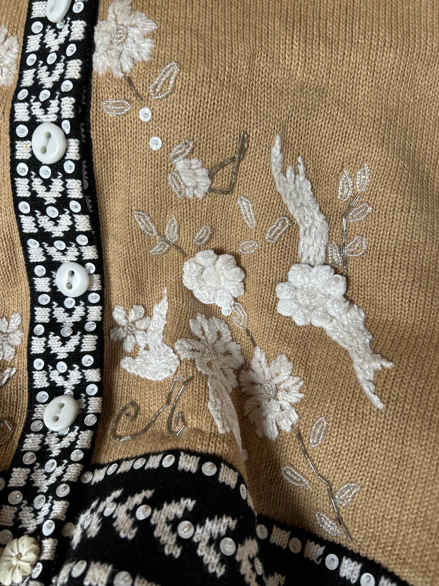 Vintage Story Book Knits Embroidered, Beaded Knit Cardigan