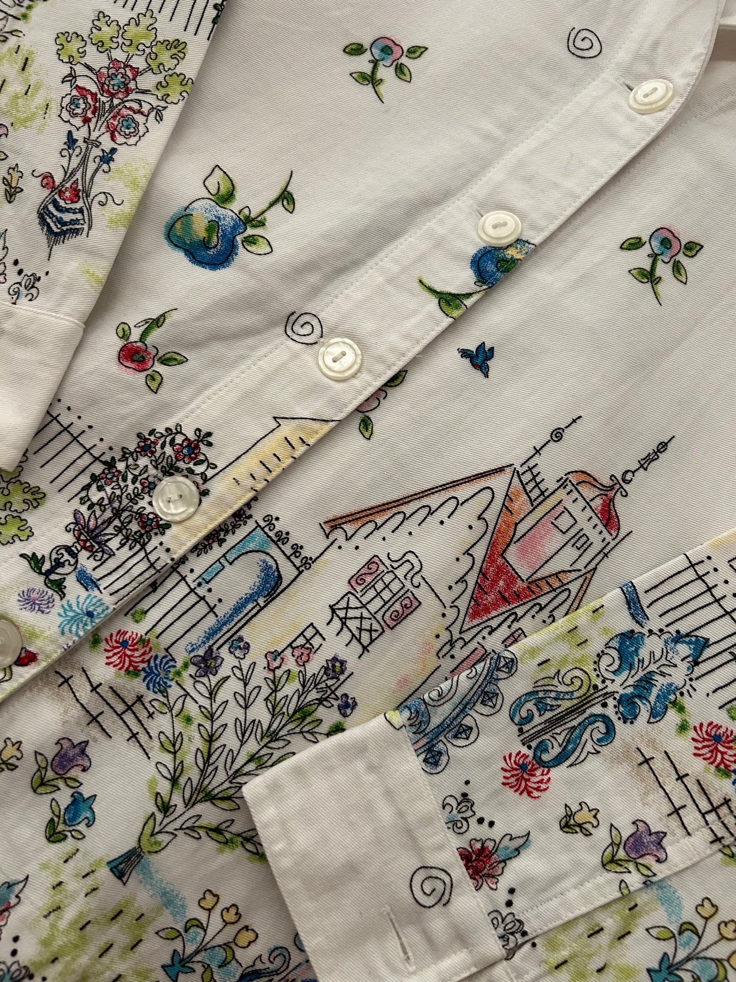 Christopher & Banks Vintage Hand Sketch City Print Denim Shirt