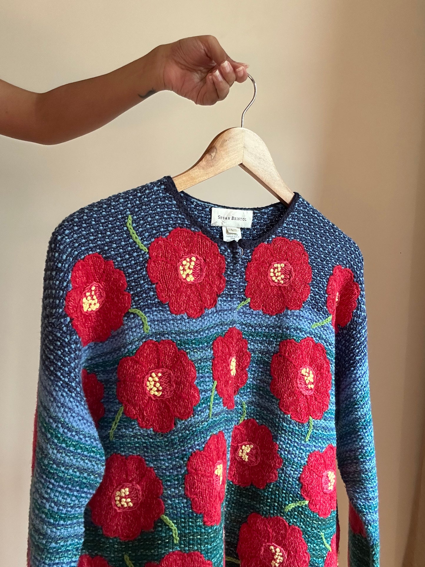 Susan Bristol Vintage Hand Knit and Embroidered Cardigan