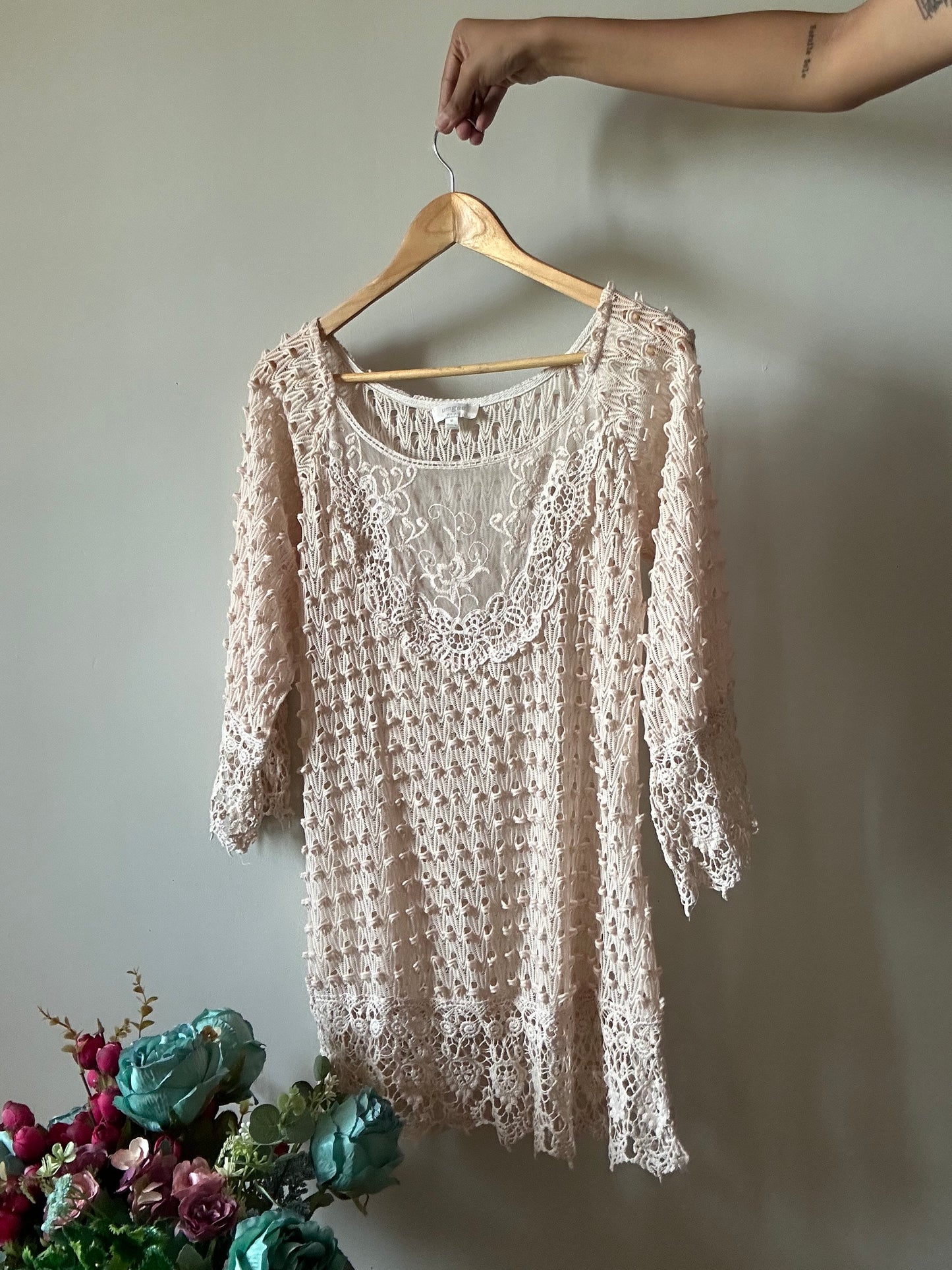 Umgee USA Vintage Crochet Overlay Tunic With Lace Details