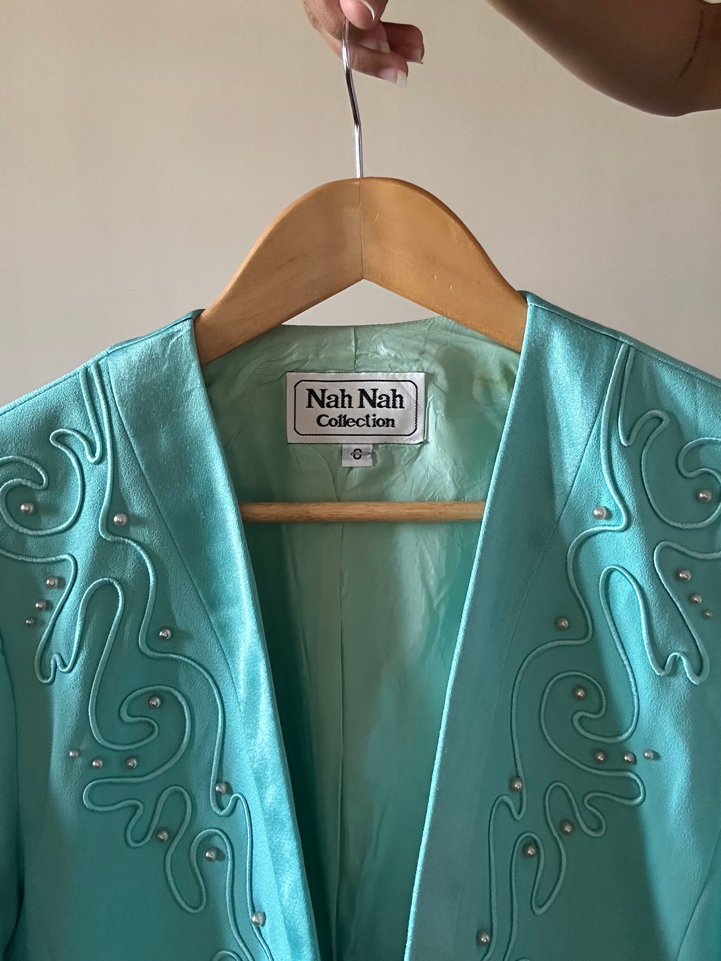 Nah Nah Collection Vintage One Button Blazer Style Shaket With Embroidery And Beads