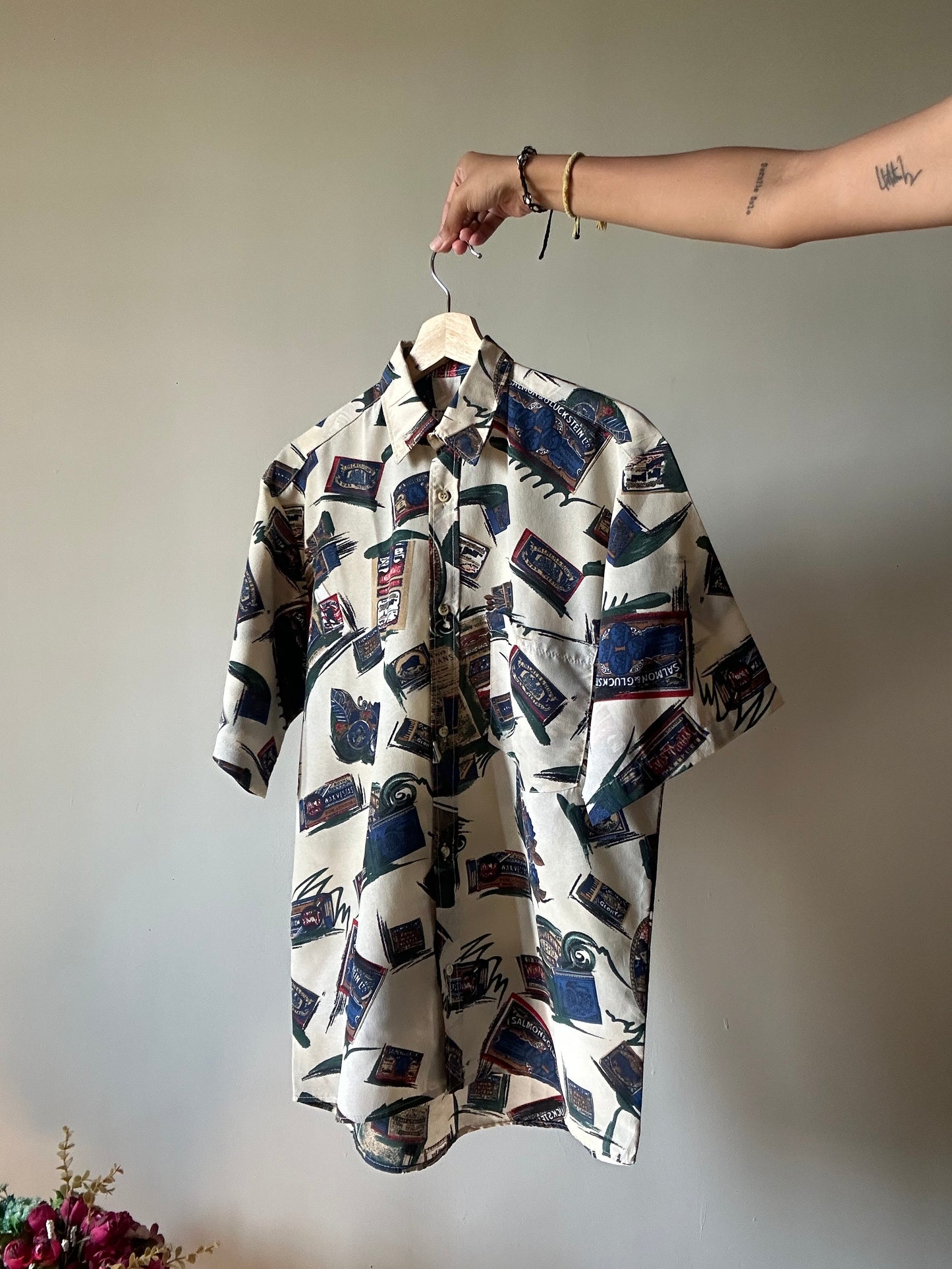 Vintage Netex Stamps and Matchbox Abstract Print Shirt