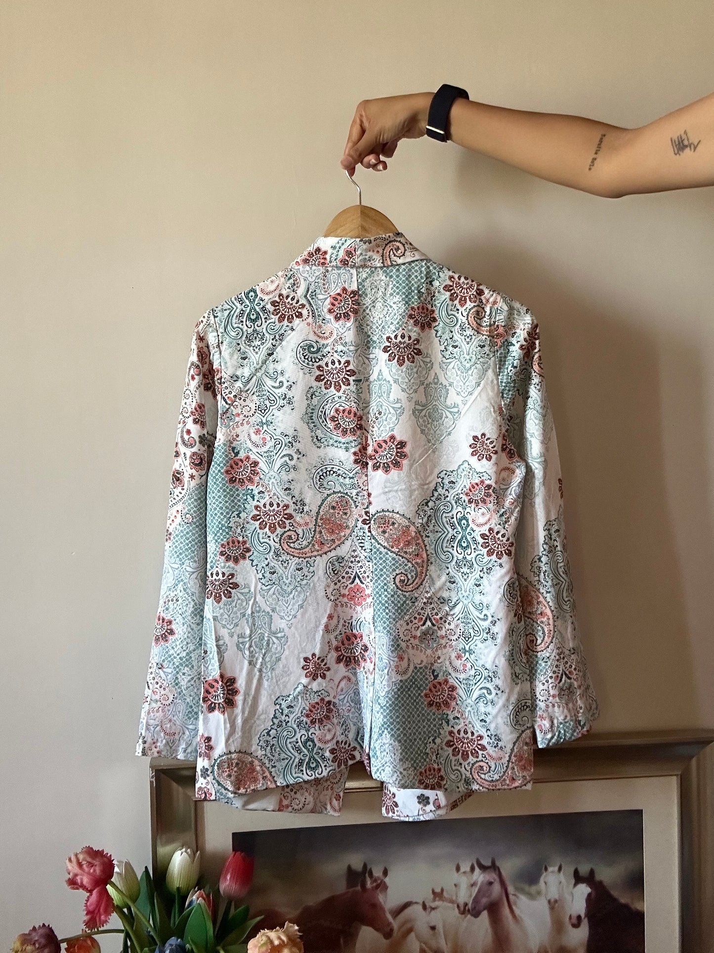Vintage Chico’s Printed Open Front Shaket