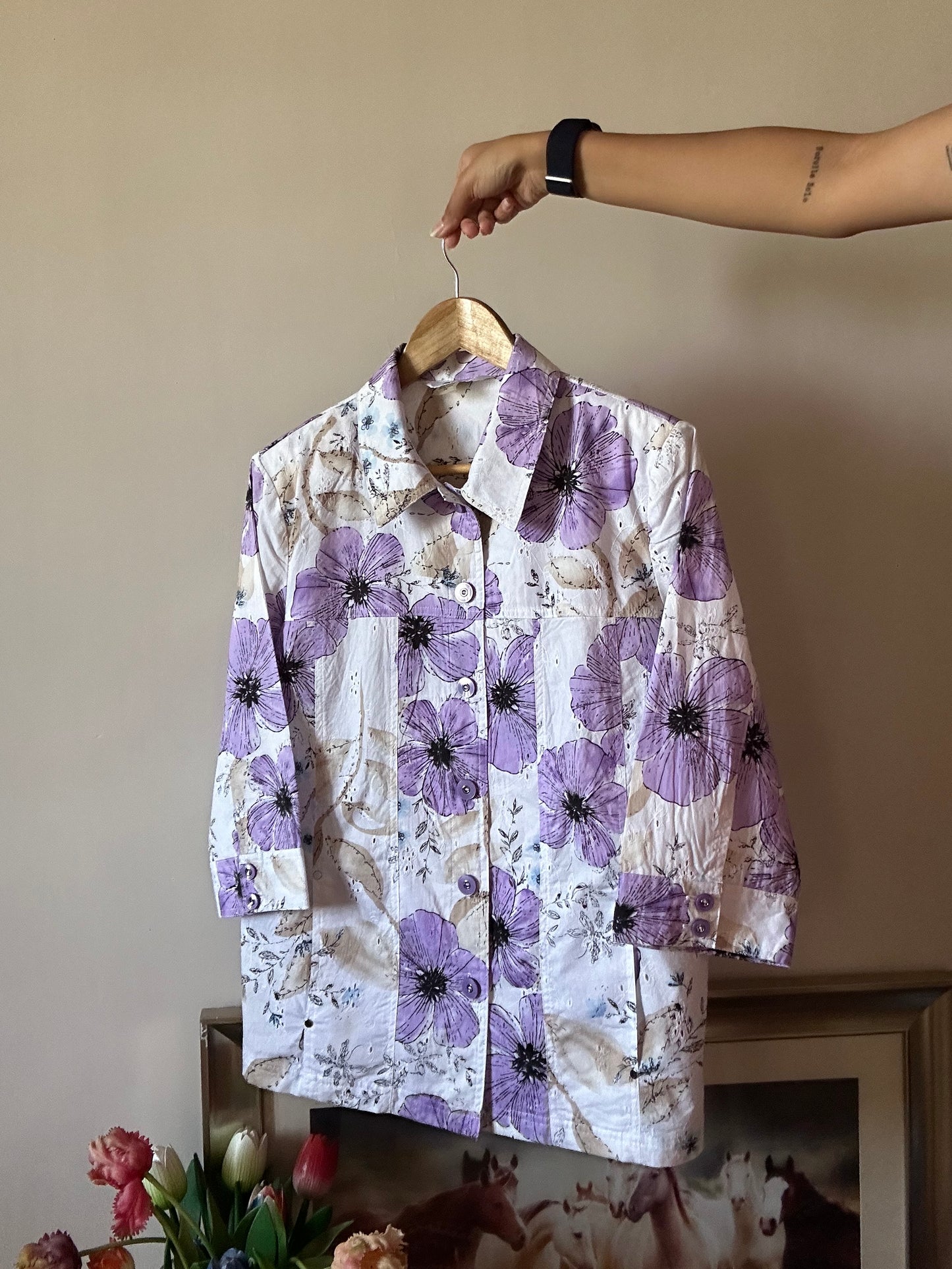 Alia Vintage Floral Print And Embroidery Shirt