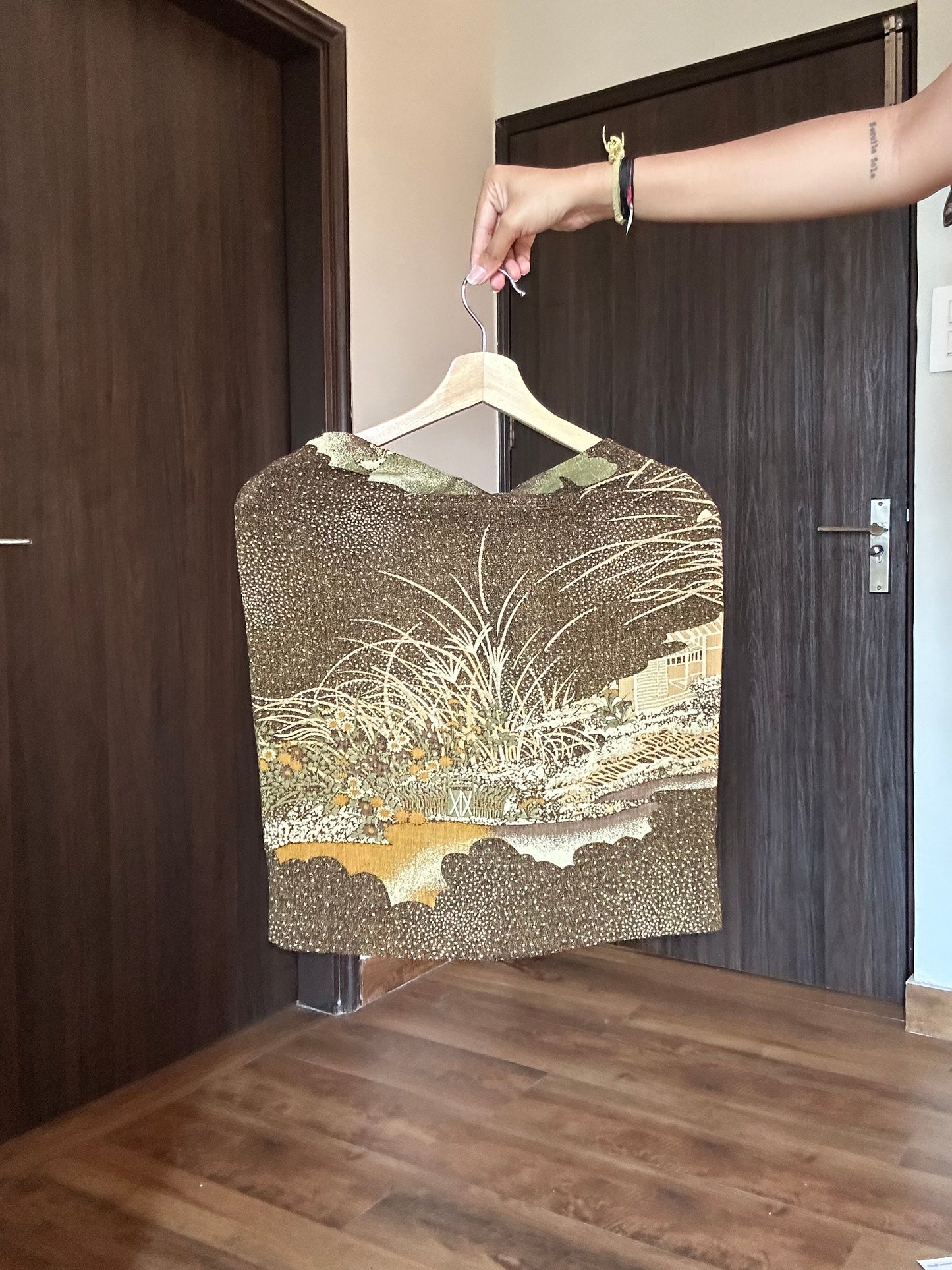 Vintage Chiffon Abstract Print Skirt With Back Zipper and Small Waist Pocket