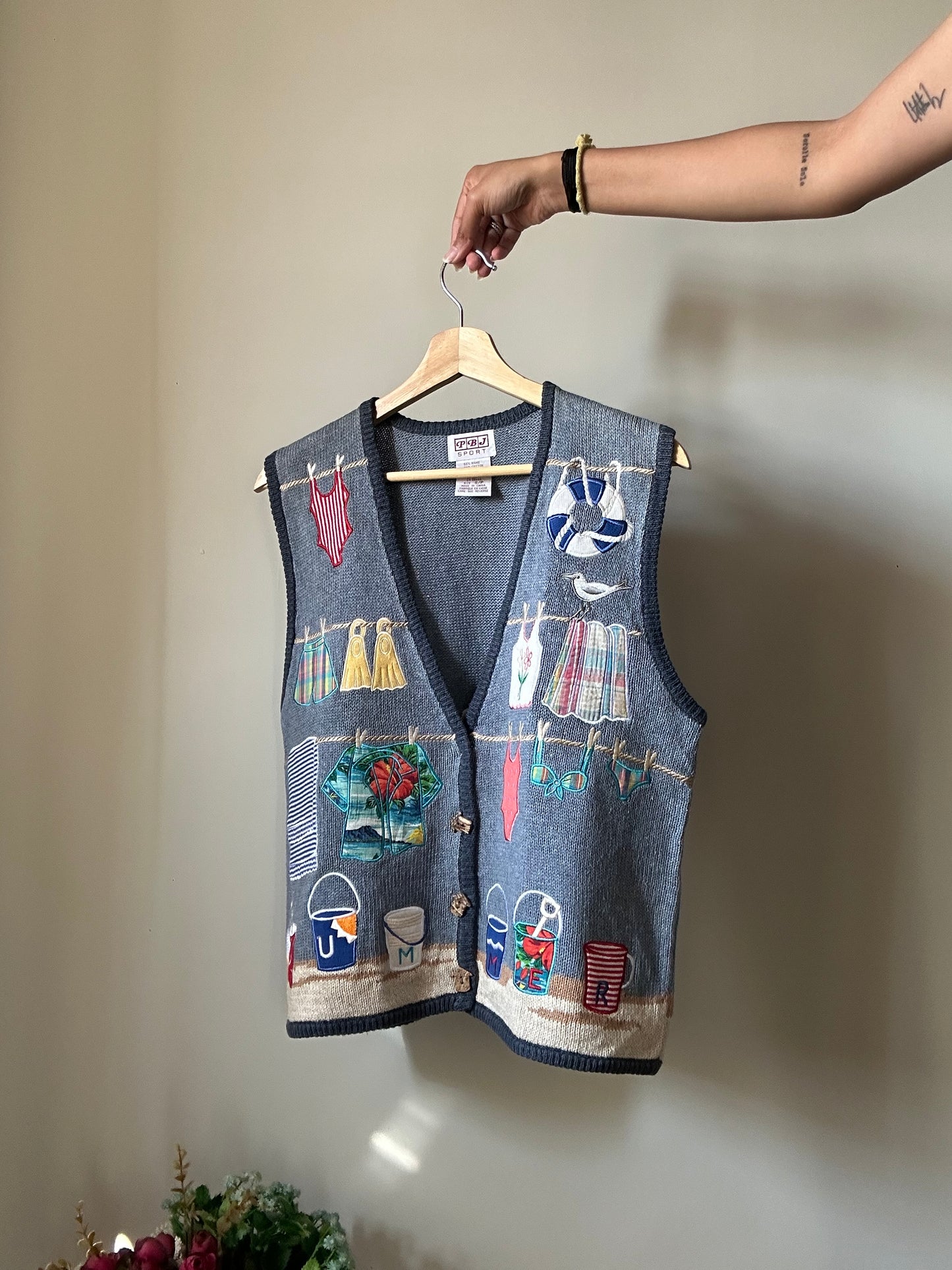 Vintage PBJ Sports Vest With Patchwork and Embroidery