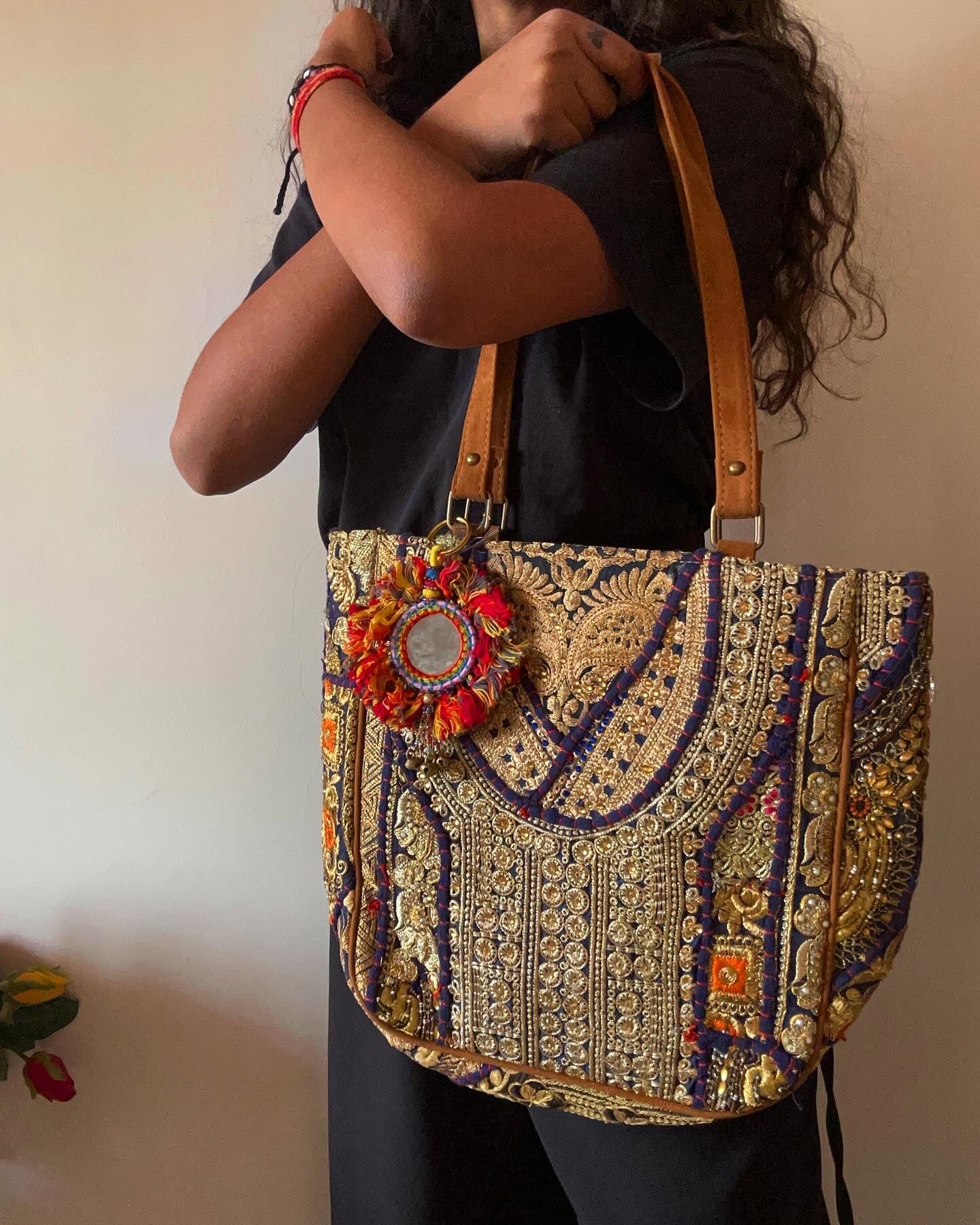 Mini Patch Work Tote Bag With Mirror Keychain
