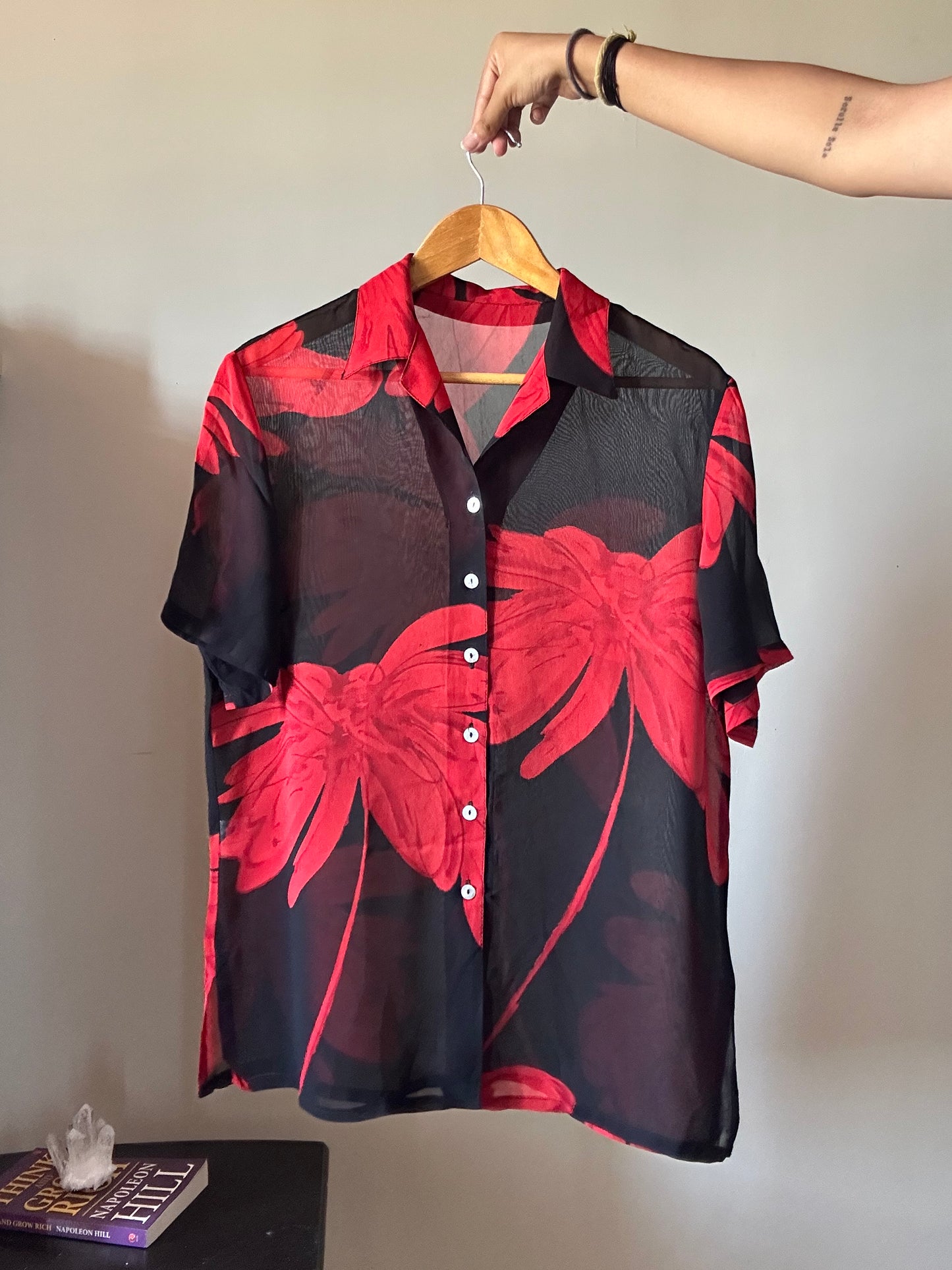 Vintage Black And Red Floral Shirt