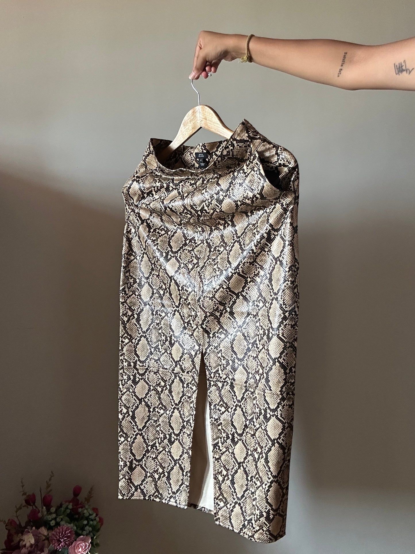 90s Python Print Leather Feel River Island Skirt