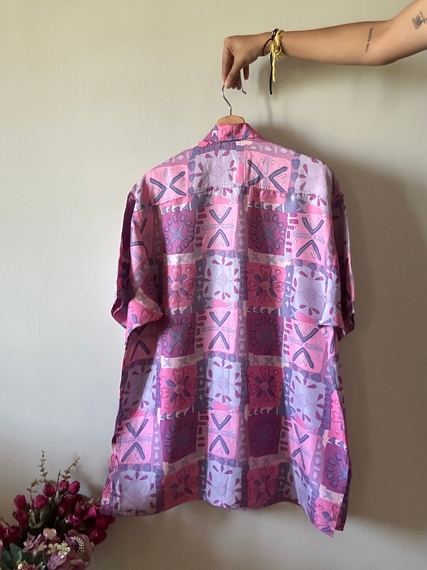 Vintage Ancelini Multi Print Silk Shirt