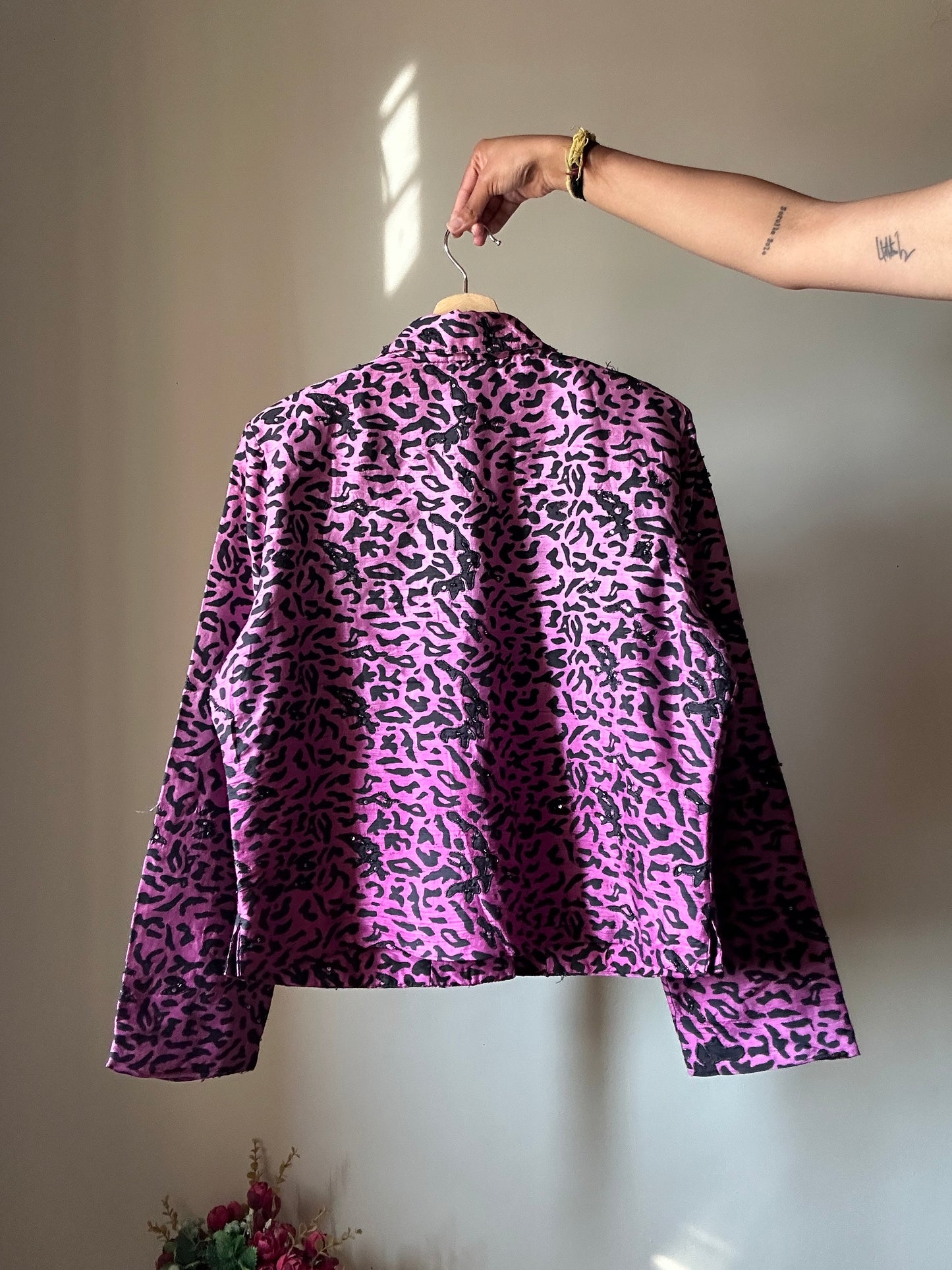 Vintage Tunique Night Leopard Print Silk Embroidered Shaket