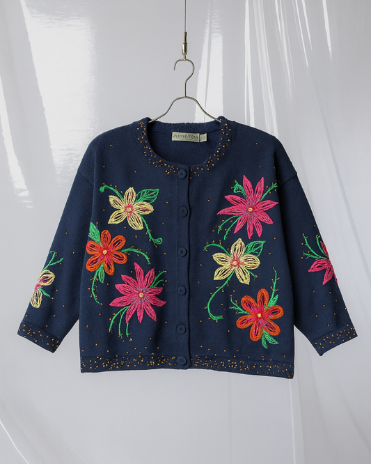 Antarctica Vintage Knit Cardigan With Embroidery and Beading