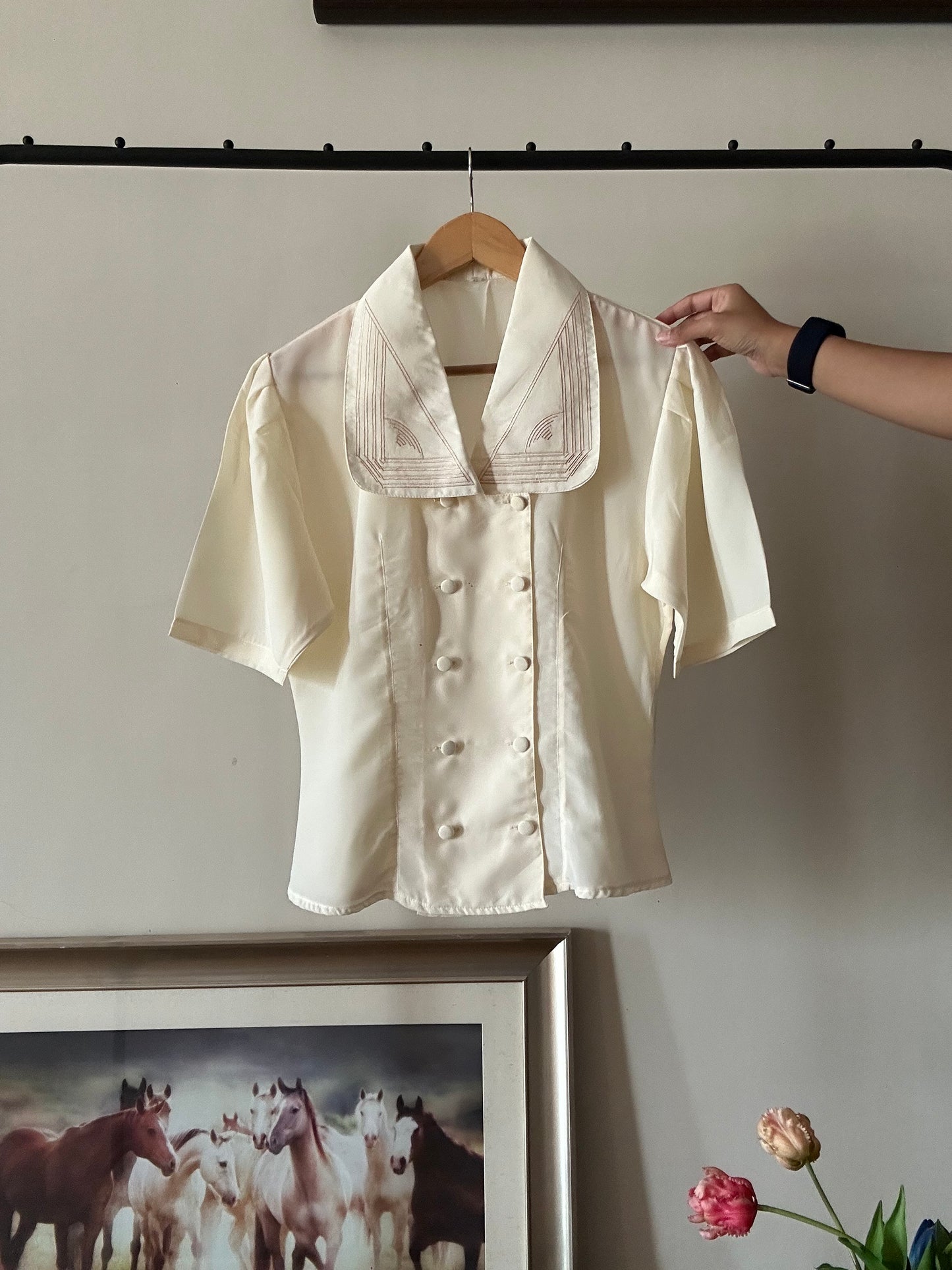 Vintage Blazer Style Large Collar Shirt