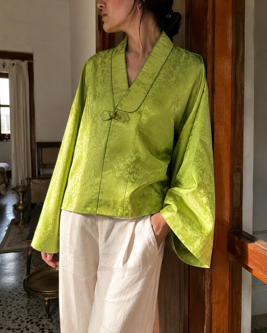 Vintage Lime Green Silk Hanbok Jacket