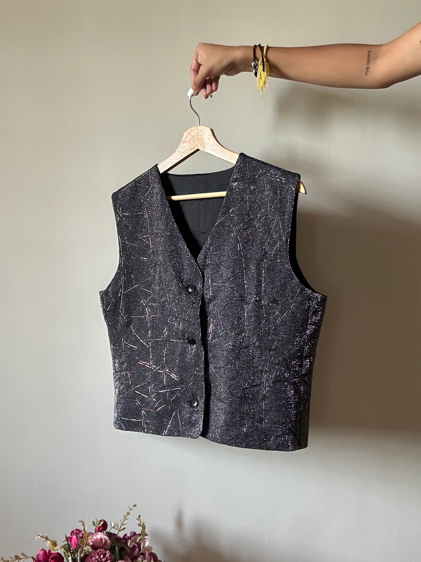 Vintage Glitter Vest With Rubber Print