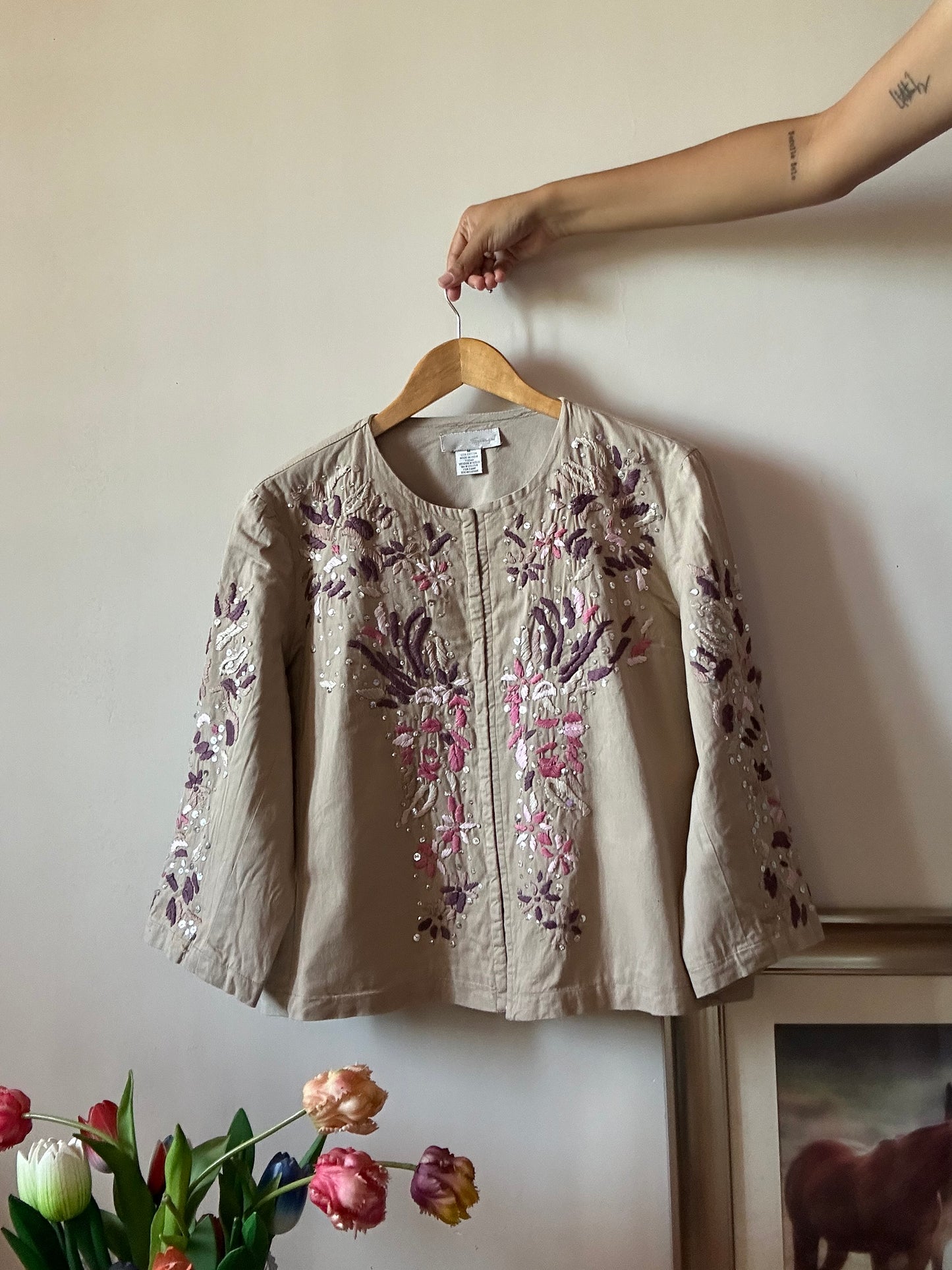 Vintage Embroidered Shaket In Brown