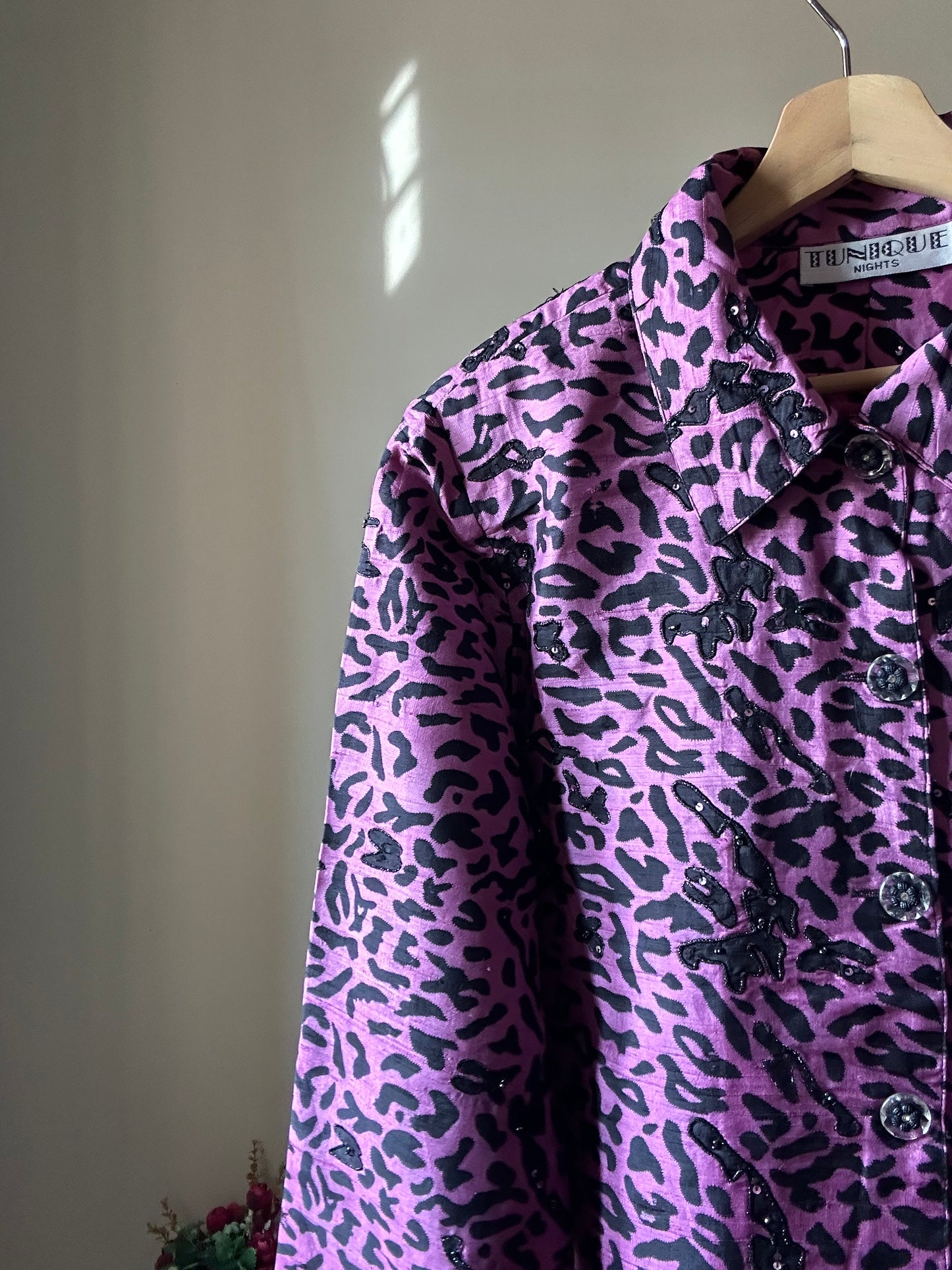 Vintage Tunique Night Leopard Print Silk Embroidered Shaket