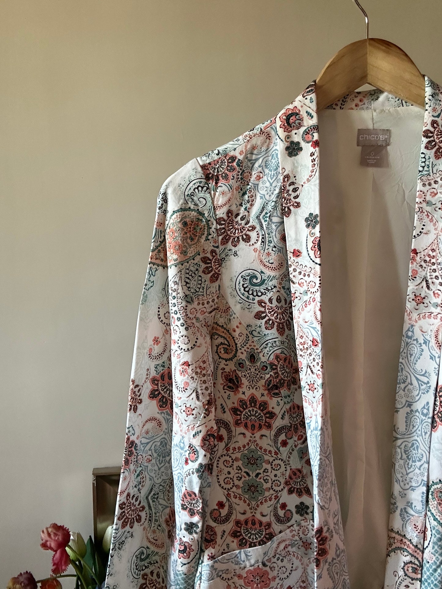Vintage Chico’s Printed Open Front Shaket