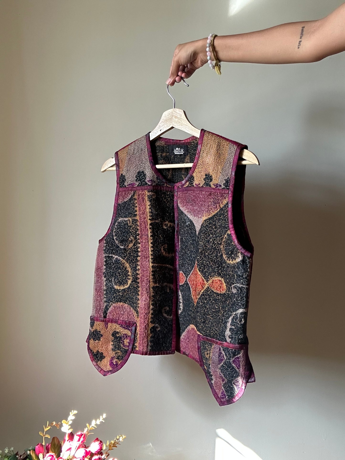 Vintage All Embroidered Front Open Vest