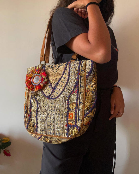 Mini Patch Work Tote Bag With Mirror Keychain