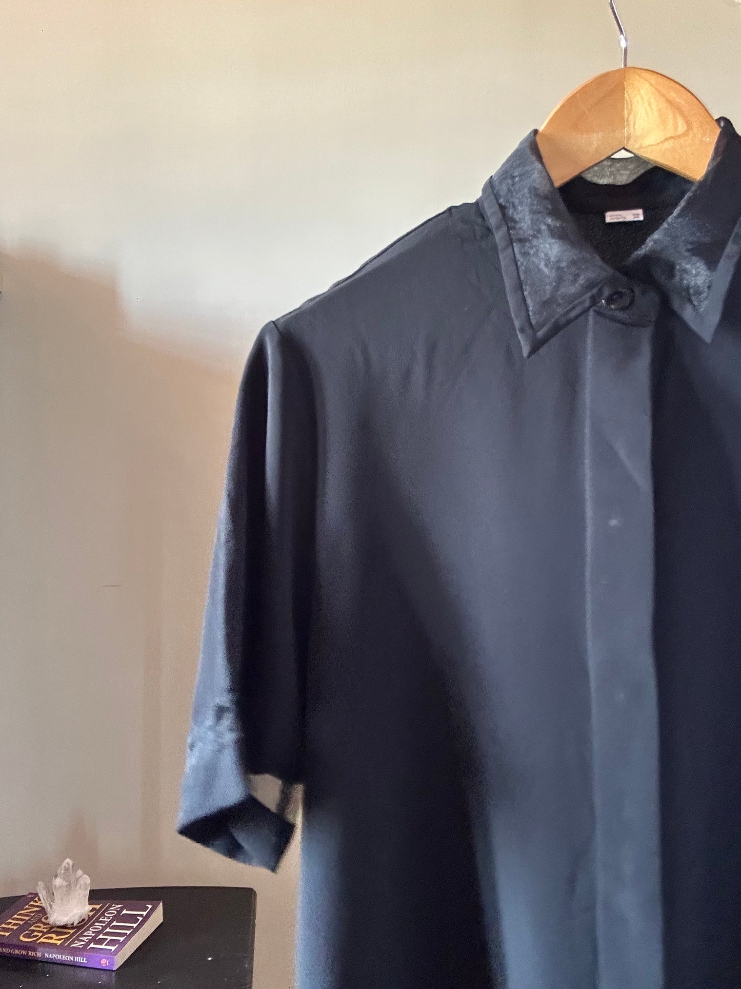 Vintage Black Shirt With Organza Sleeve and Collar Details