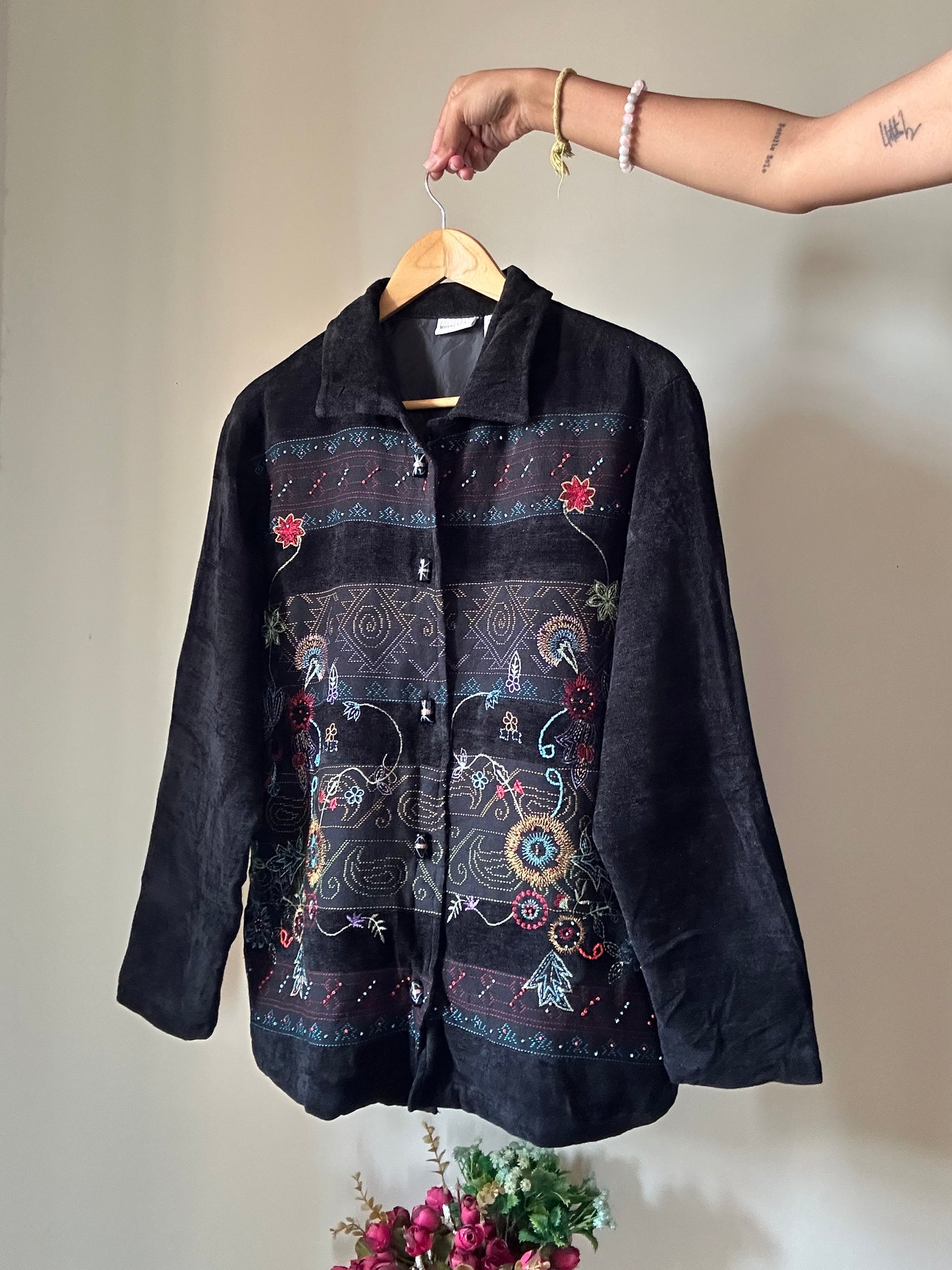 White Stage Vintage Embroidered and Beaded Shaket