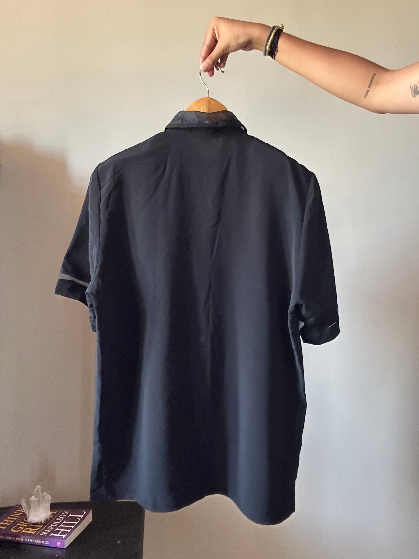 Vintage Black Shirt With Organza Sleeve and Collar Details