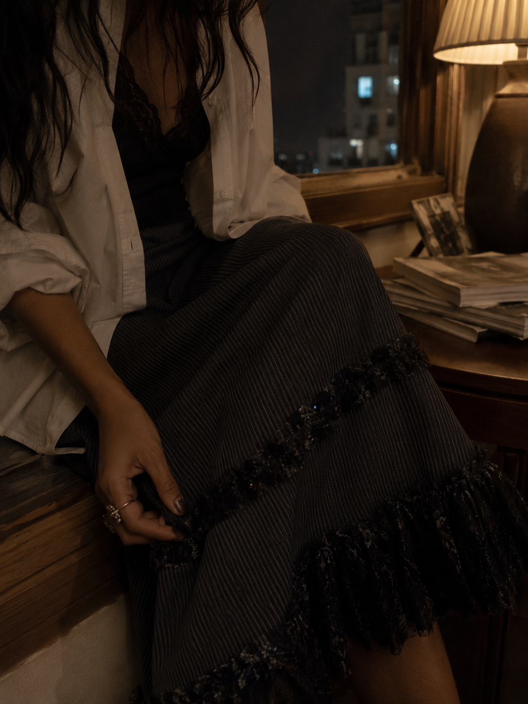 Vintage Dusa Striped and Lace Work Skirt