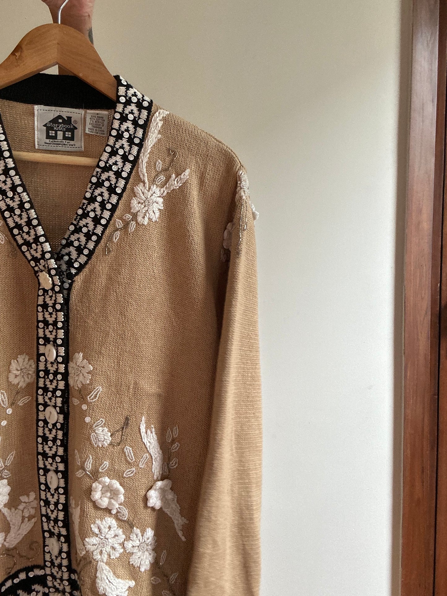 Vintage Story Book Knits Embroidered, Beaded Knit Cardigan