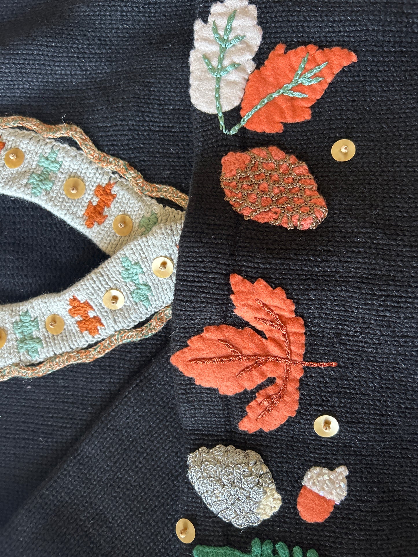 Vintage Handknits By Storybook Knits Squirrel Maple Embroidered and Beaded Cardigan