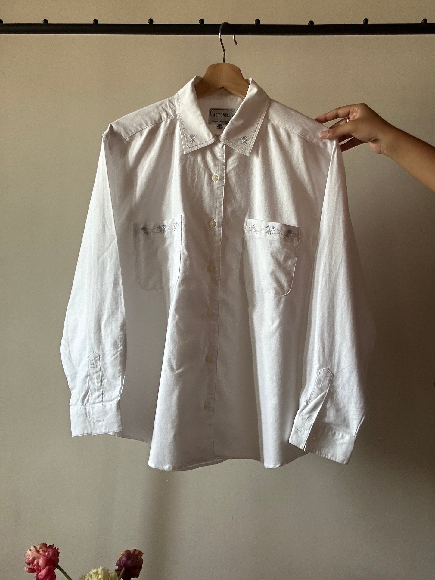 White Floral Embroidered Vintage La Cifonelli Shirt