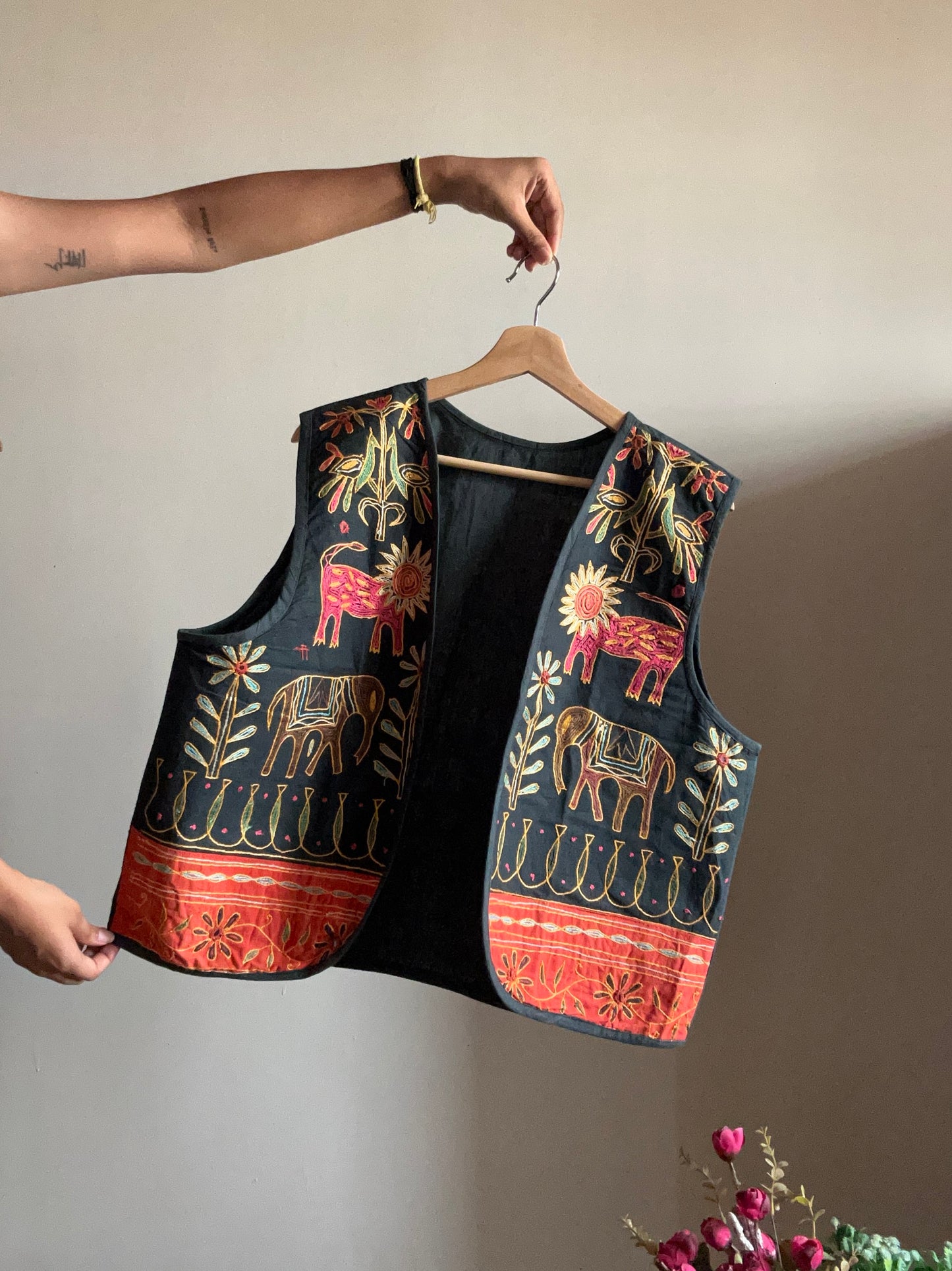 Vintage Embroidered Mirror Work Vest