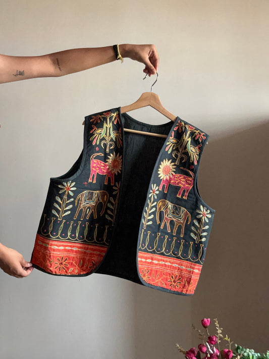 Vintage Embroidered Mirror Work Vest