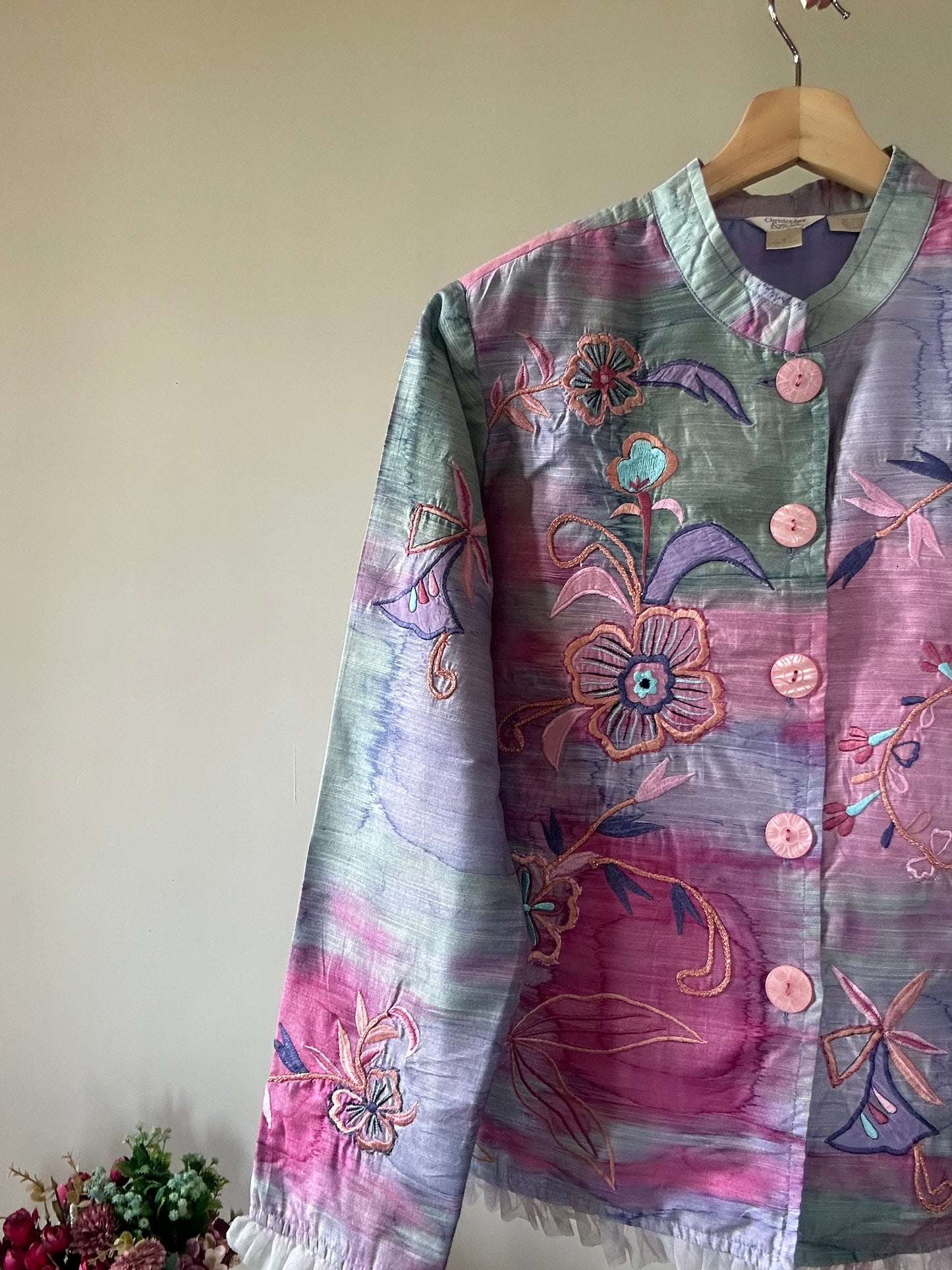Christopher & Banks Vintage Tie And Dye Floral Embroidered Shaket