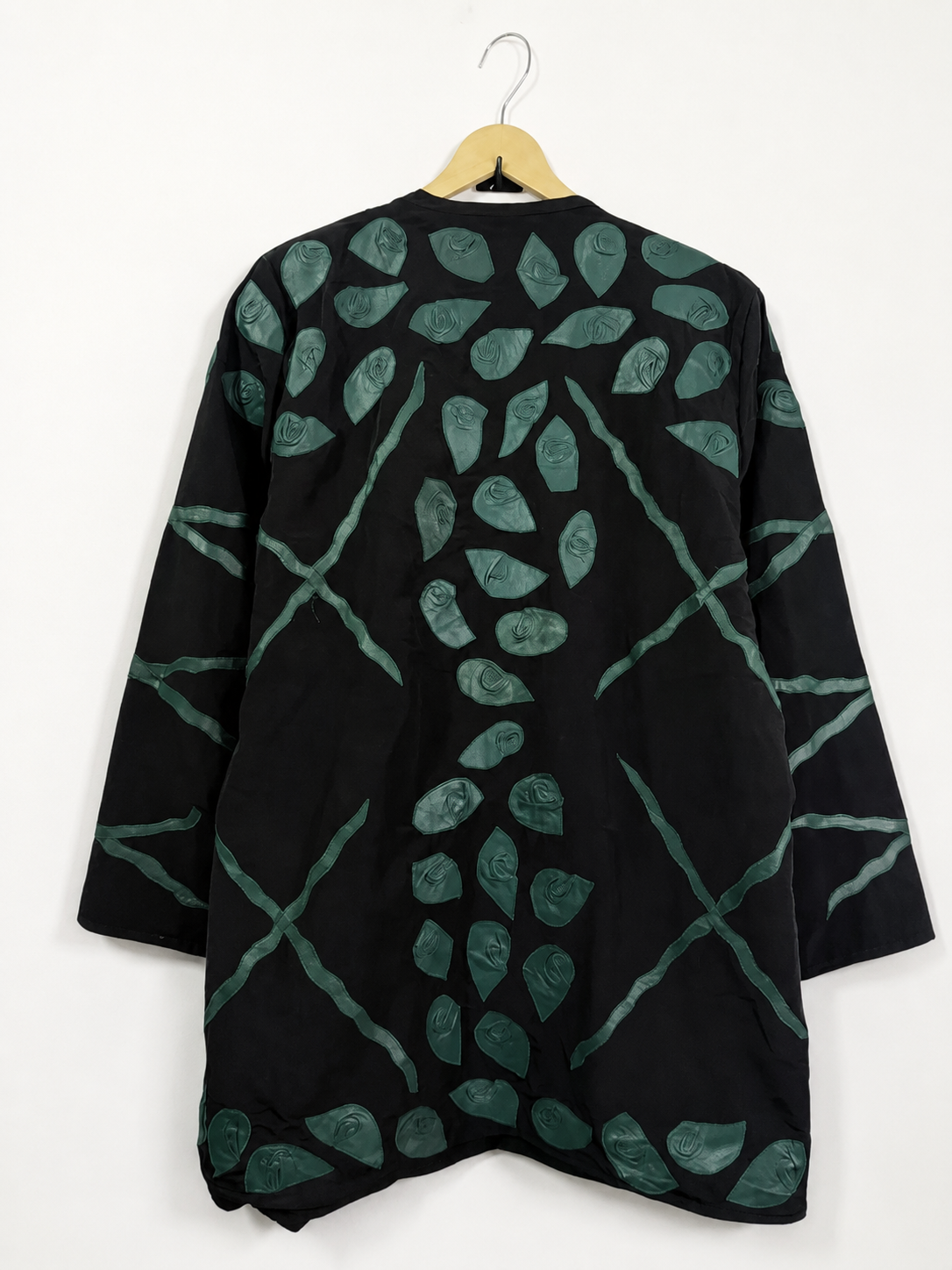 Vintage Black Handcrafted Leaf Appliqué Long Jacket