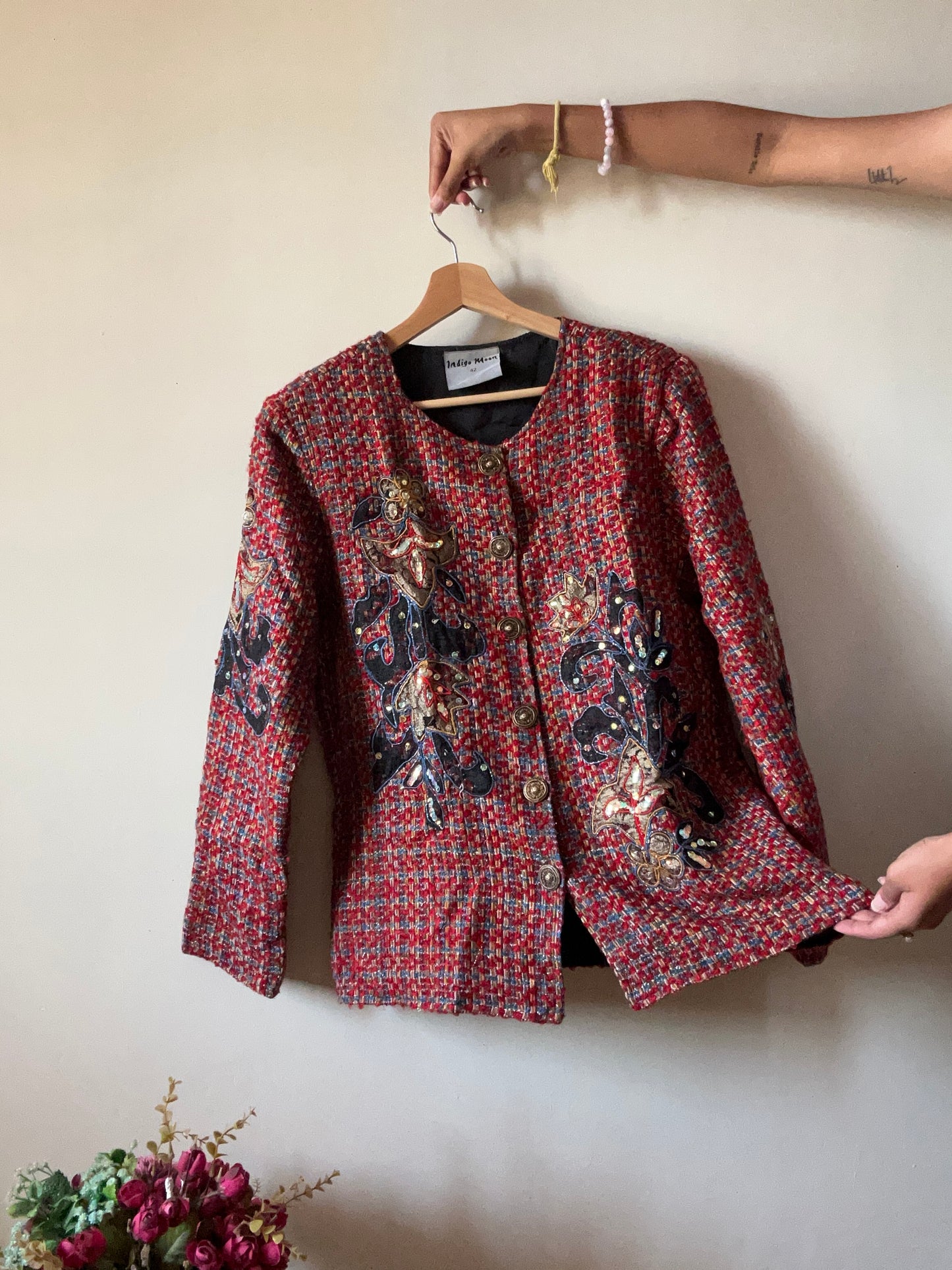 Indigo Moon Vintage Tweed Patchwork and Embroidered Shaket