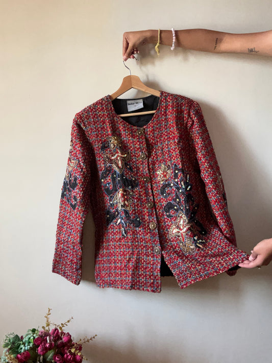 Indigo Moon Vintage Tweed Patchwork and Embroidered Shaket