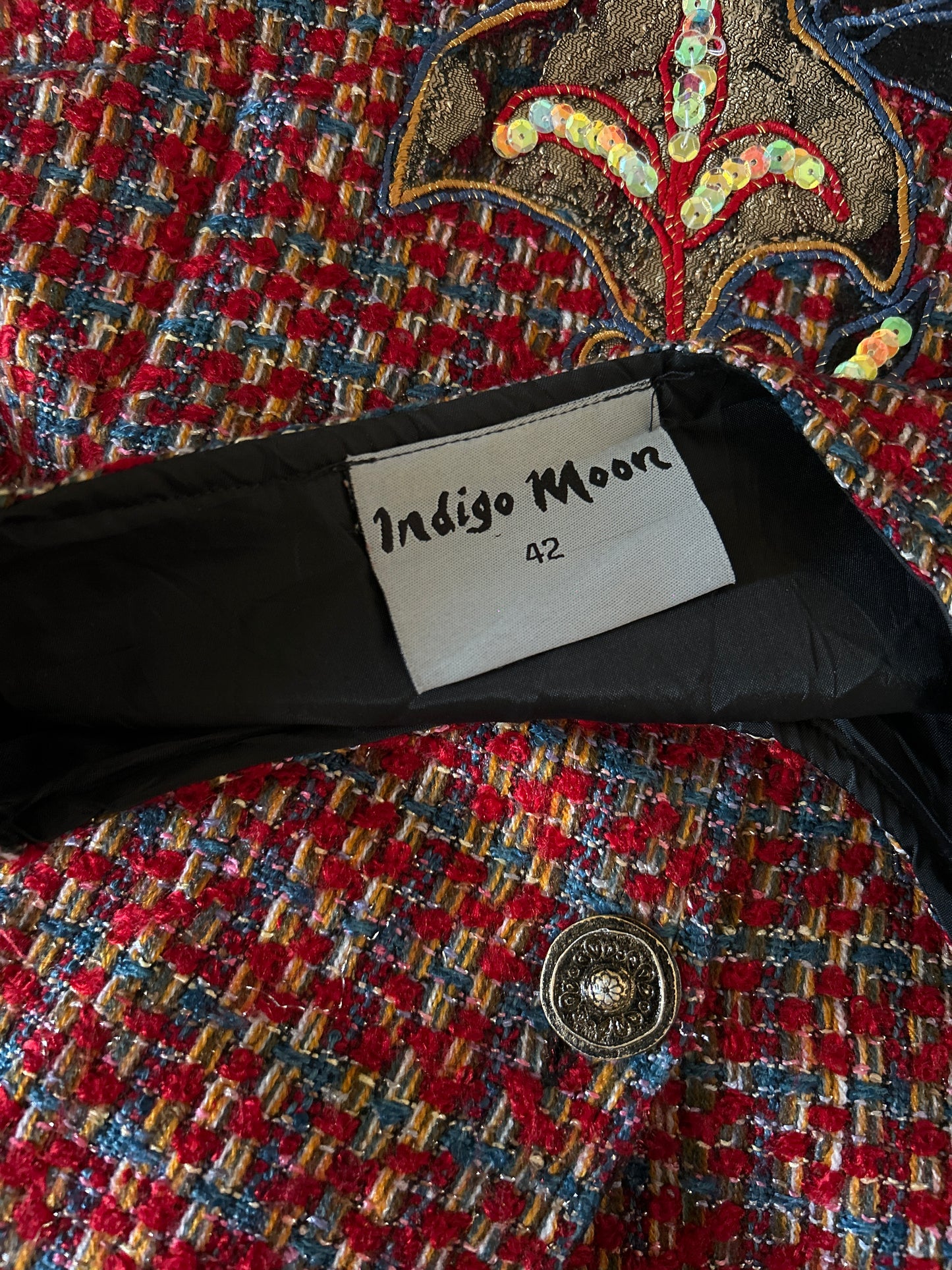 Indigo Moon Vintage Tweed Patchwork and Embroidered Shaket