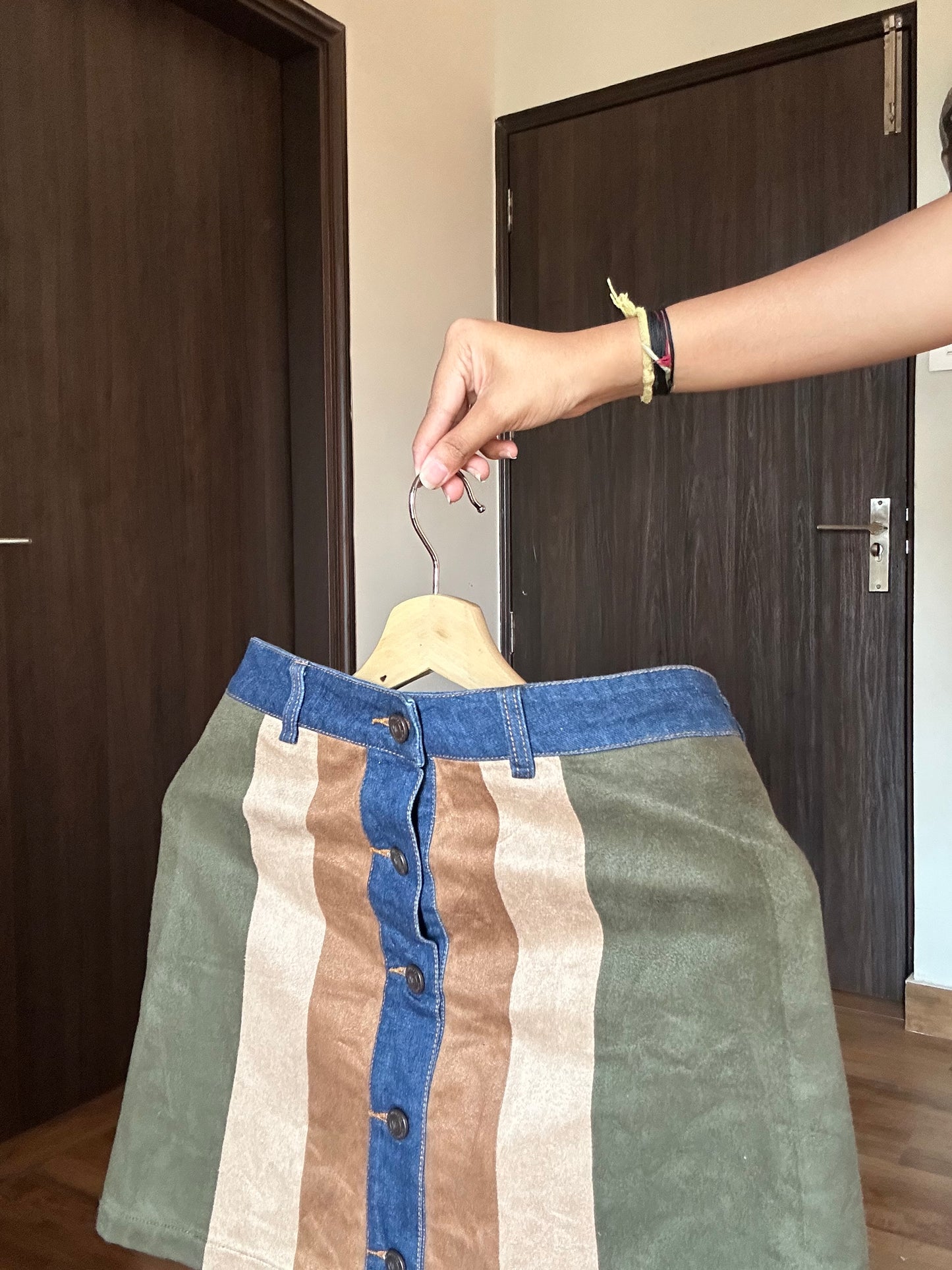 Vintage Aiki Keylook Suede Denim Skirt