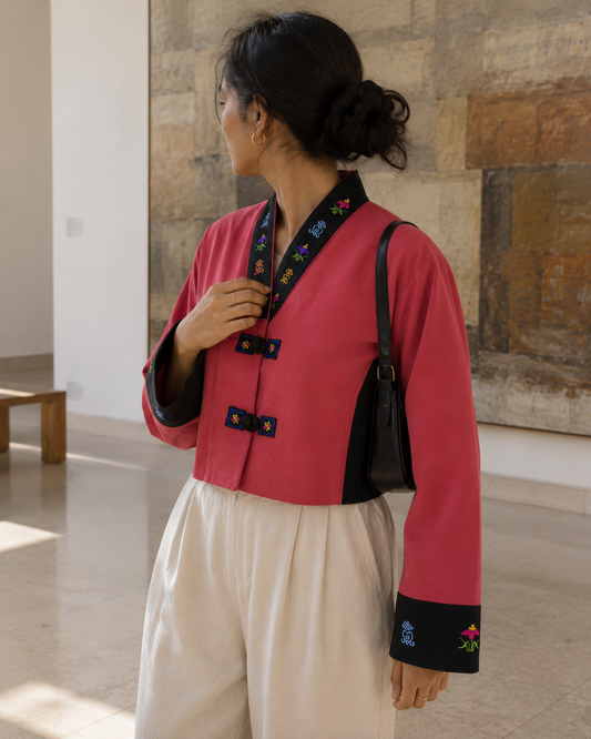 Vintage Korean Embroidered Cropped Shaket