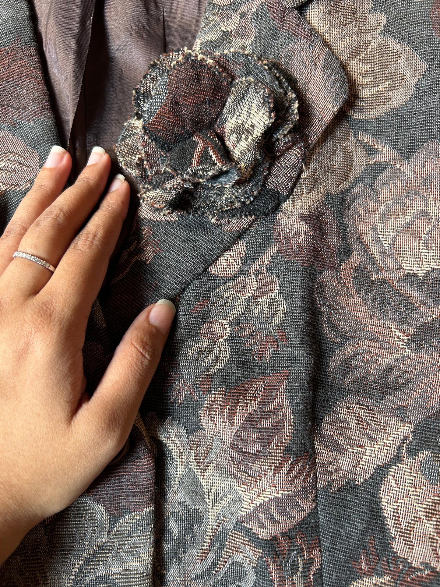 Vintage Jacquard Blazer With Flower